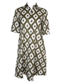 CASMICETTASNOB COTTON STRETCH DRESS - GREEN DIAMOND PRINT