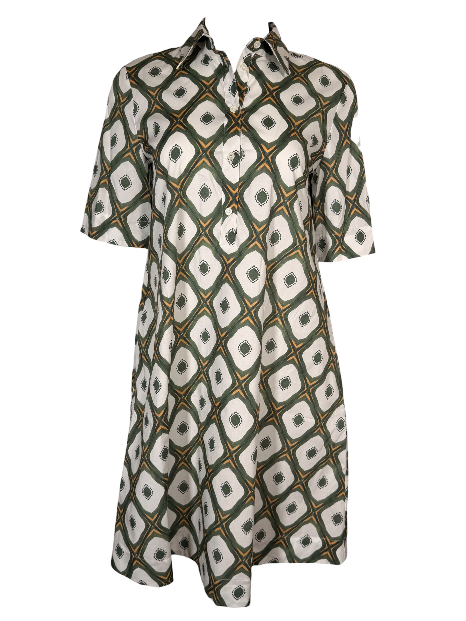 CASMICETTASNOB COTTON STRETCH DRESS - GREEN DIAMOND PRINT