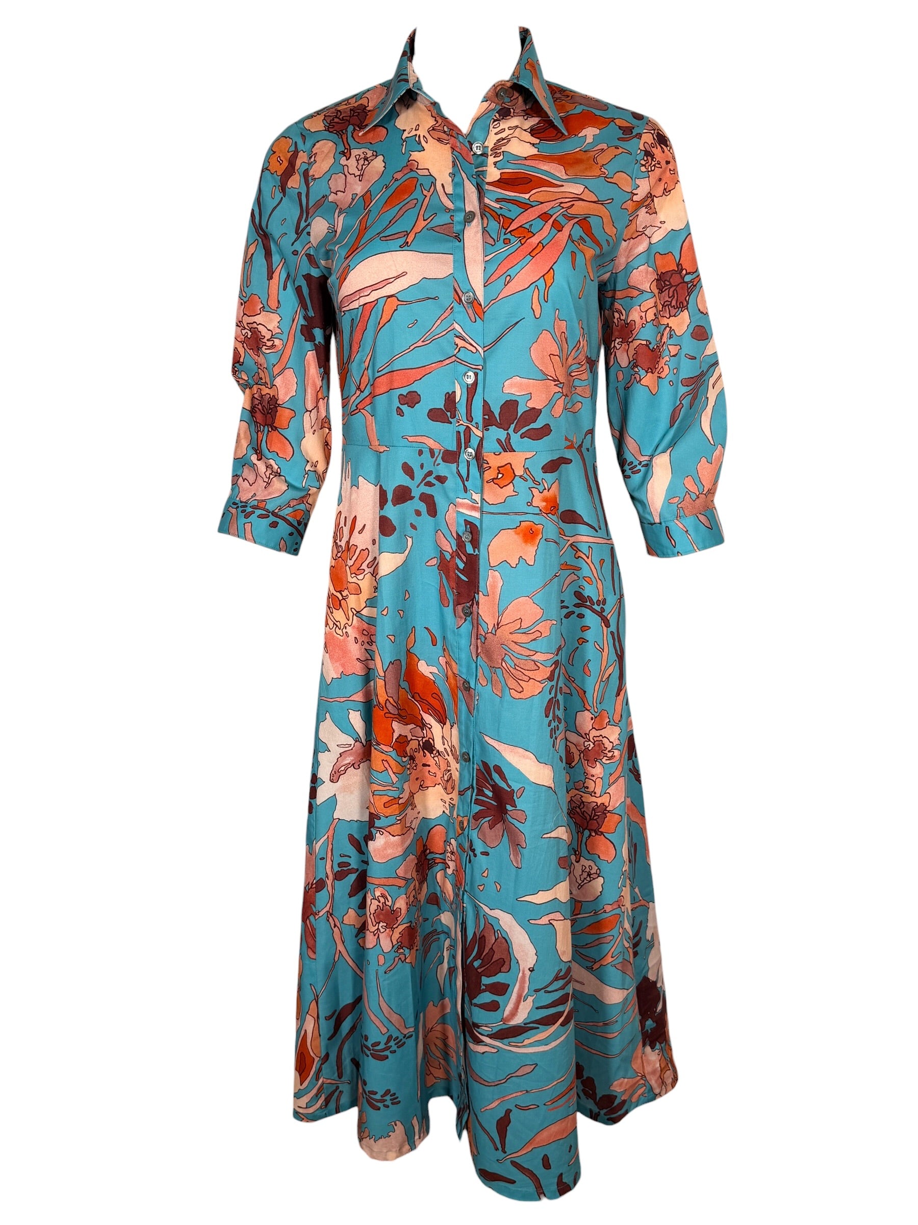CASMICETTASNOB STRETCH COTTON DRESS - TEAL FLORAL PRINT
