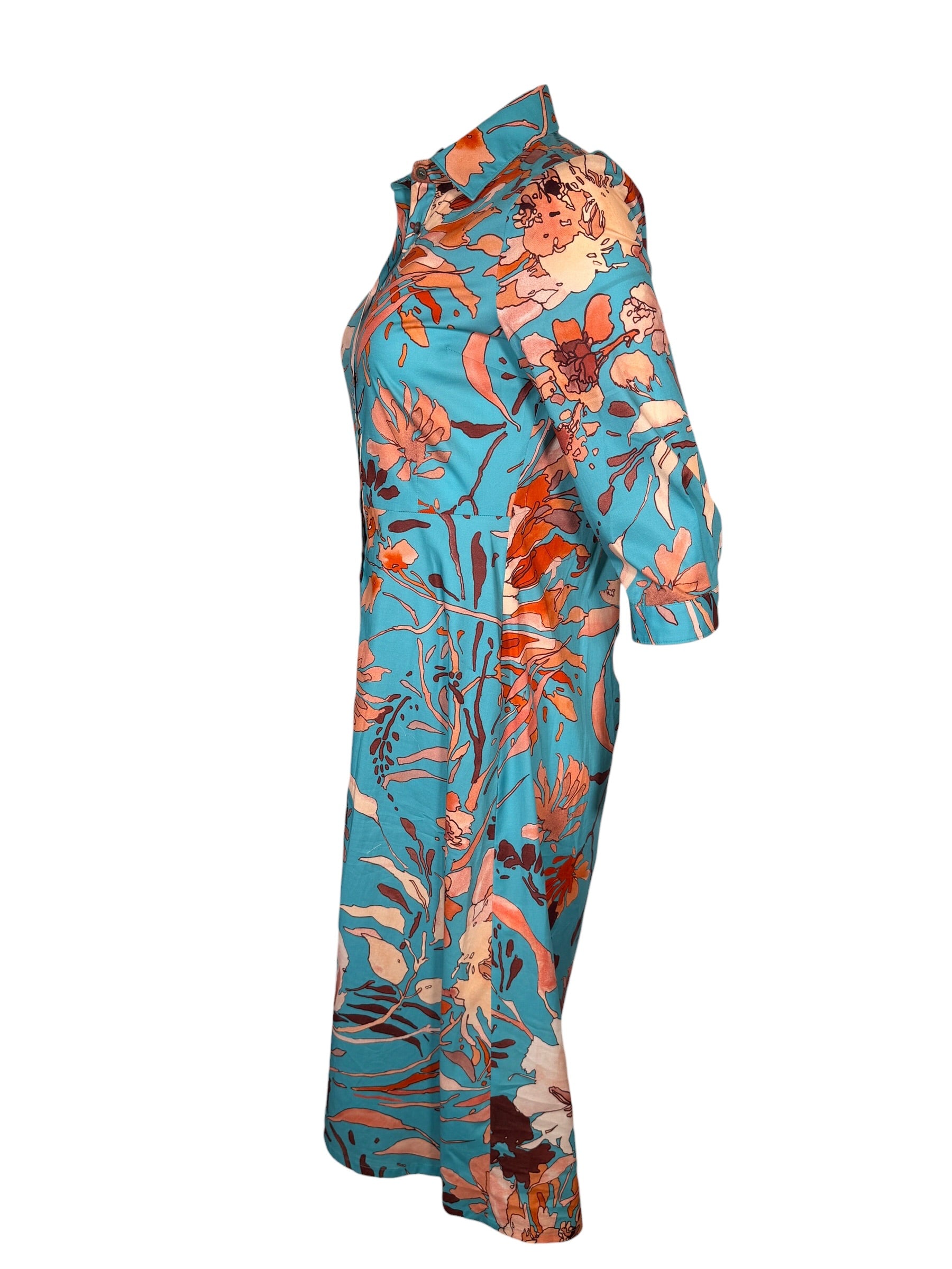 CASMICETTASNOB STRETCH COTTON DRESS - TEAL FLORAL PRINT