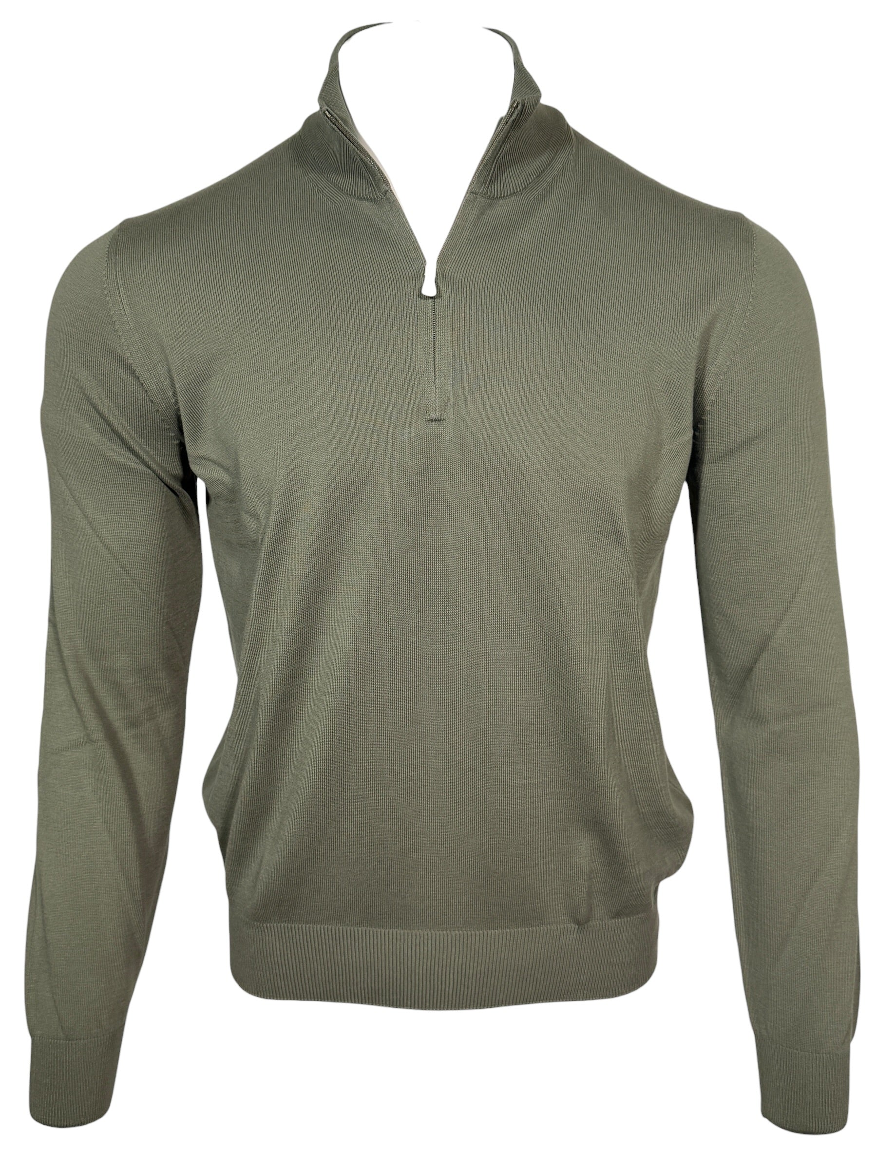 BUTTON DOWN COTTON 1/4 ZIP SWEATER - DEEP GREEN