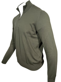 BUTTON DOWN COTTON 1/4 ZIP SWEATER - DEEP GREEN