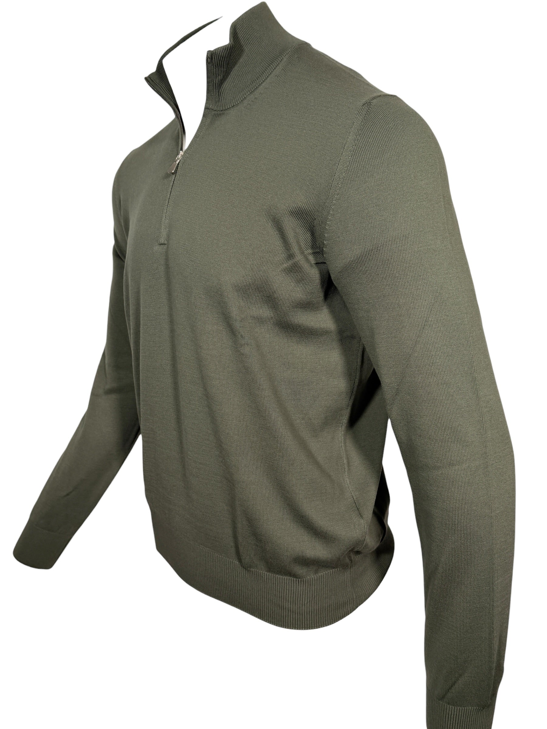 BUTTON DOWN COTTON 1/4 ZIP SWEATER - DEEP GREEN