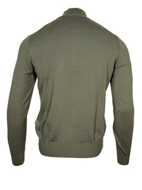 BUTTON DOWN COTTON 1/4 ZIP SWEATER - DEEP GREEN