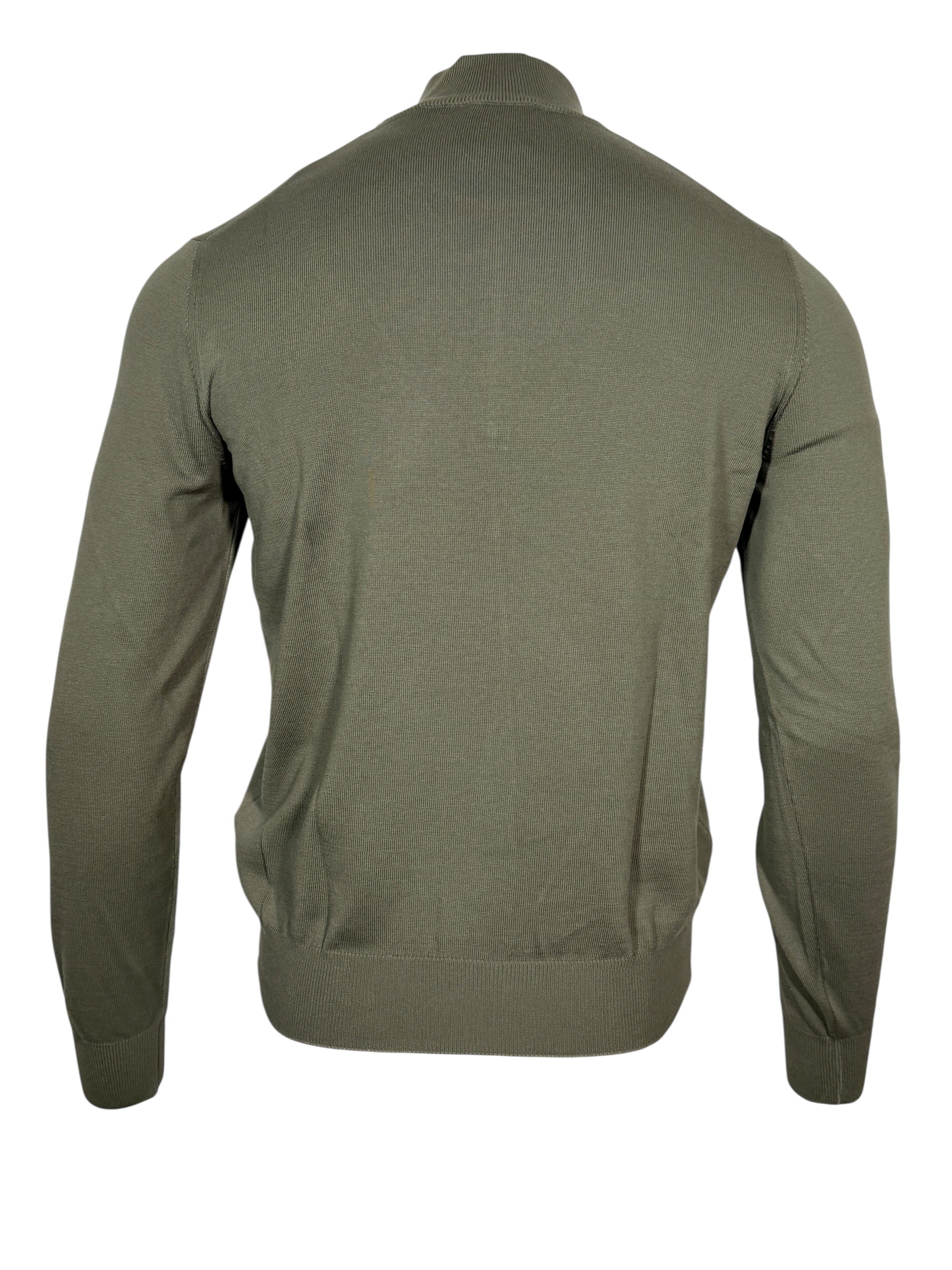 BUTTON DOWN COTTON 1/4 ZIP SWEATER - DEEP GREEN