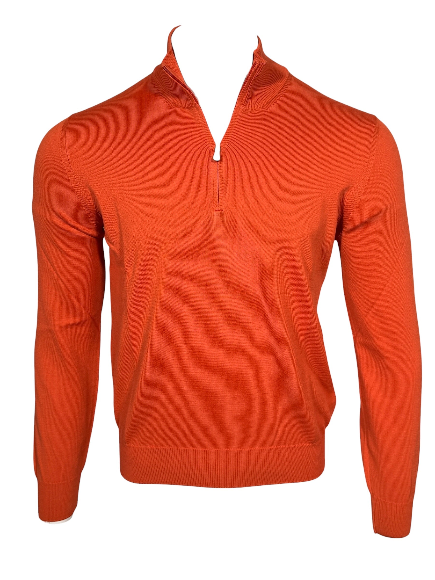 BUTTON DOWN COTTON 1/4 ZIP SWEATER - RUST
