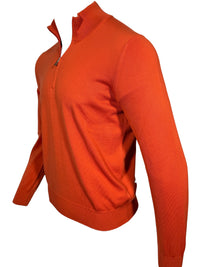 BUTTON DOWN COTTON 1/4 ZIP SWEATER - RUST