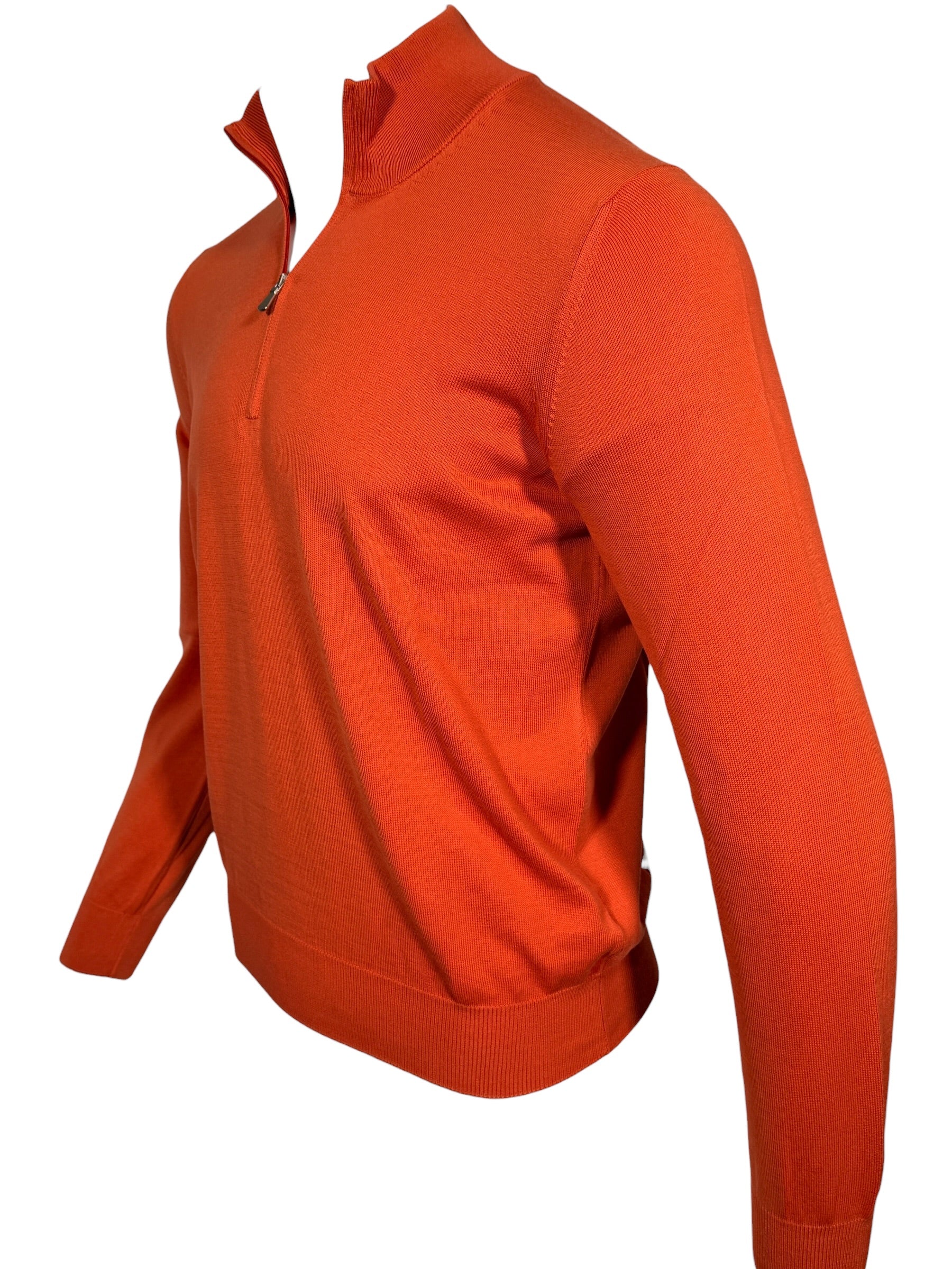 BUTTON DOWN COTTON 1/4 ZIP SWEATER - RUST