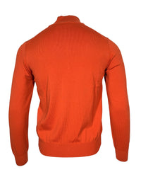 BUTTON DOWN COTTON 1/4 ZIP SWEATER - RUST
