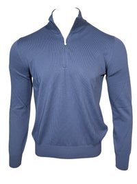 BUTTON DOWN COTTON 1/4 ZIP SWEATER - DARK DENIM