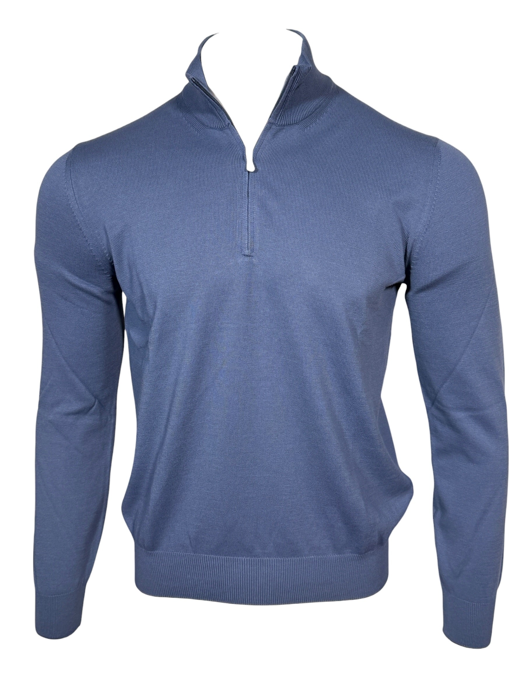 BUTTON DOWN COTTON 1/4 ZIP SWEATER - DARK DENIM