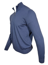 BUTTON DOWN COTTON 1/4 ZIP SWEATER - DARK DENIM