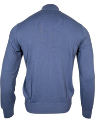 BUTTON DOWN COTTON 1/4 ZIP SWEATER - DARK DENIM