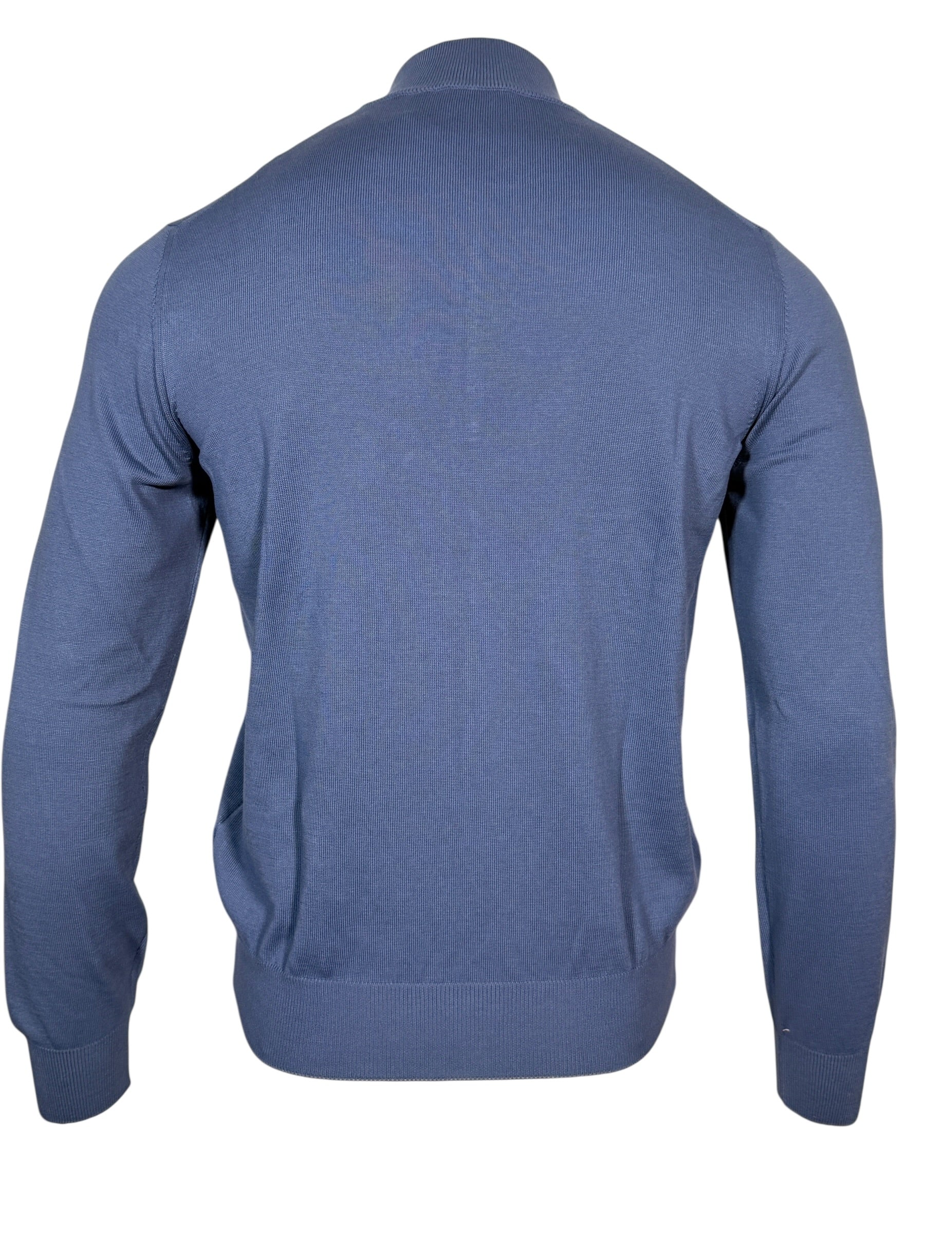 BUTTON DOWN COTTON 1/4 ZIP SWEATER - DARK DENIM