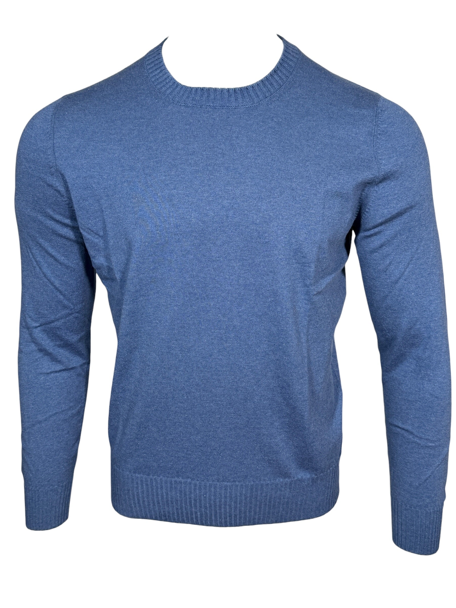 BUTTON DOWN COTTON/CASHMERE CREW SWEATER - HEATHER BLUE