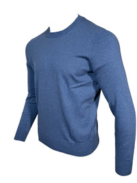 BUTTON DOWN COTTON/CASHMERE CREW SWEATER - HEATHER BLUE