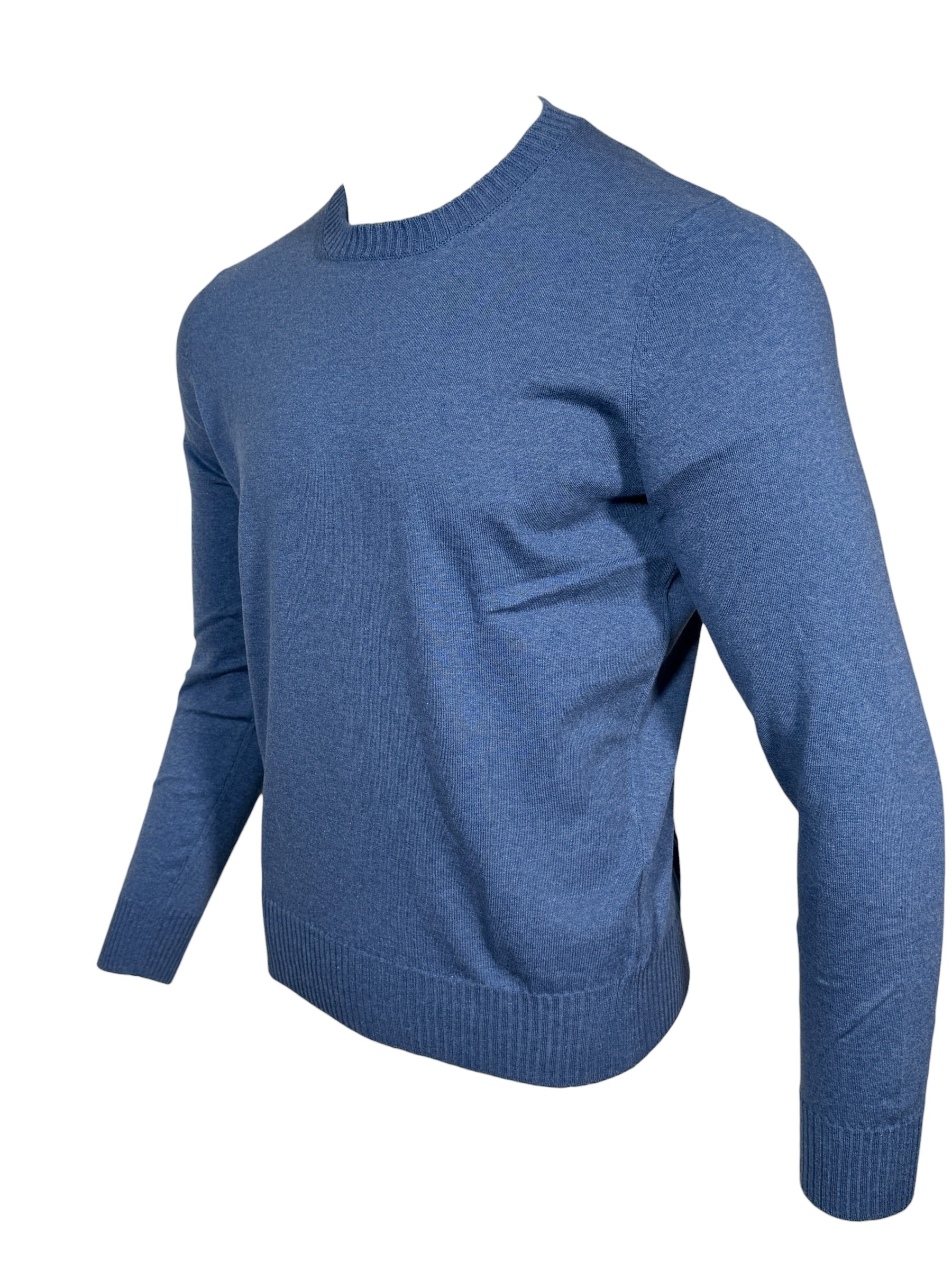 BUTTON DOWN COTTON/CASHMERE CREW SWEATER - HEATHER BLUE
