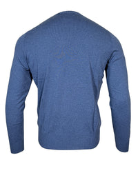 BUTTON DOWN COTTON/CASHMERE CREW SWEATER - HEATHER BLUE