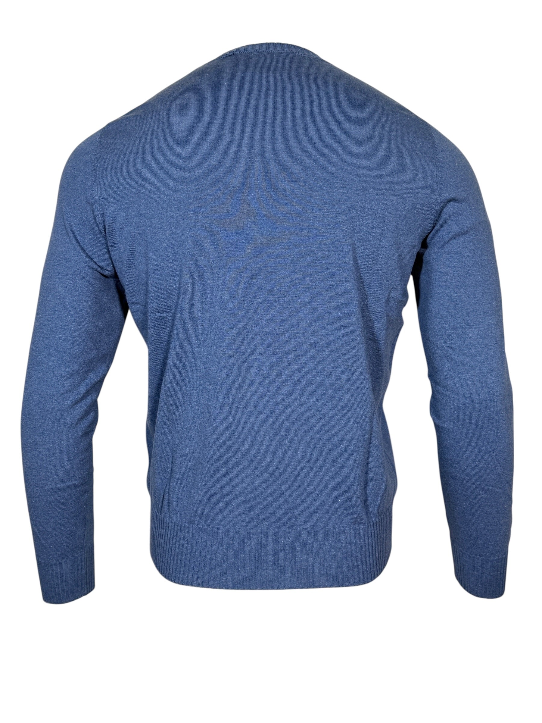 BUTTON DOWN COTTON/CASHMERE CREW SWEATER - HEATHER BLUE