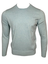 BUTTON DOWN COTTON/CASHMERE CREW SWEATER - HEATHER AQUA