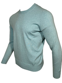 BUTTON DOWN COTTON/CASHMERE CREW SWEATER - HEATHER AQUA