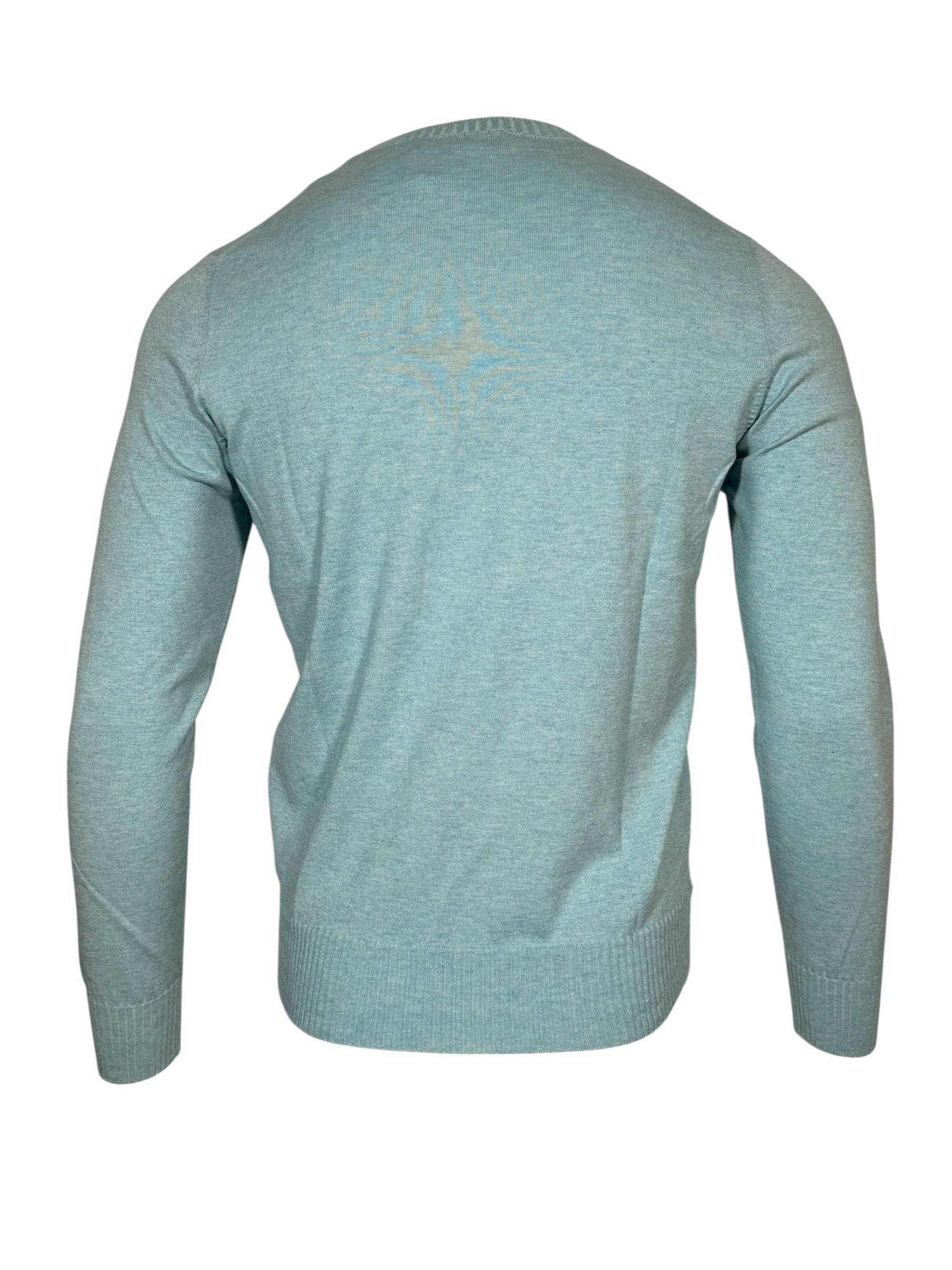 BUTTON DOWN COTTON/CASHMERE CREW SWEATER - HEATHER AQUA