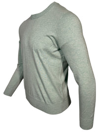 BUTTON DOWN COTTON/CASHMERE CREW SWEATER - HEATHER GREEN