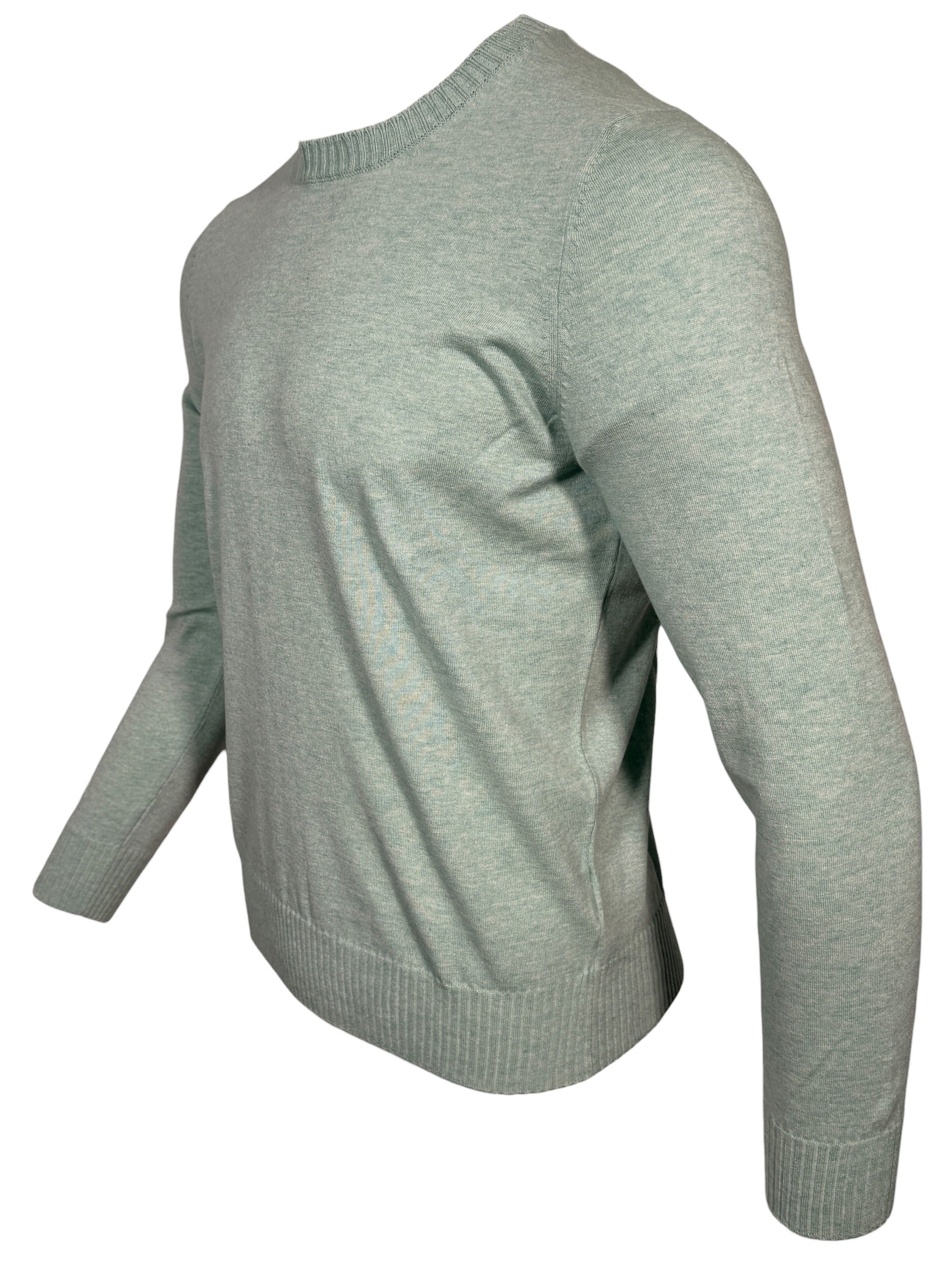 BUTTON DOWN COTTON/CASHMERE CREW SWEATER - HEATHER GREEN