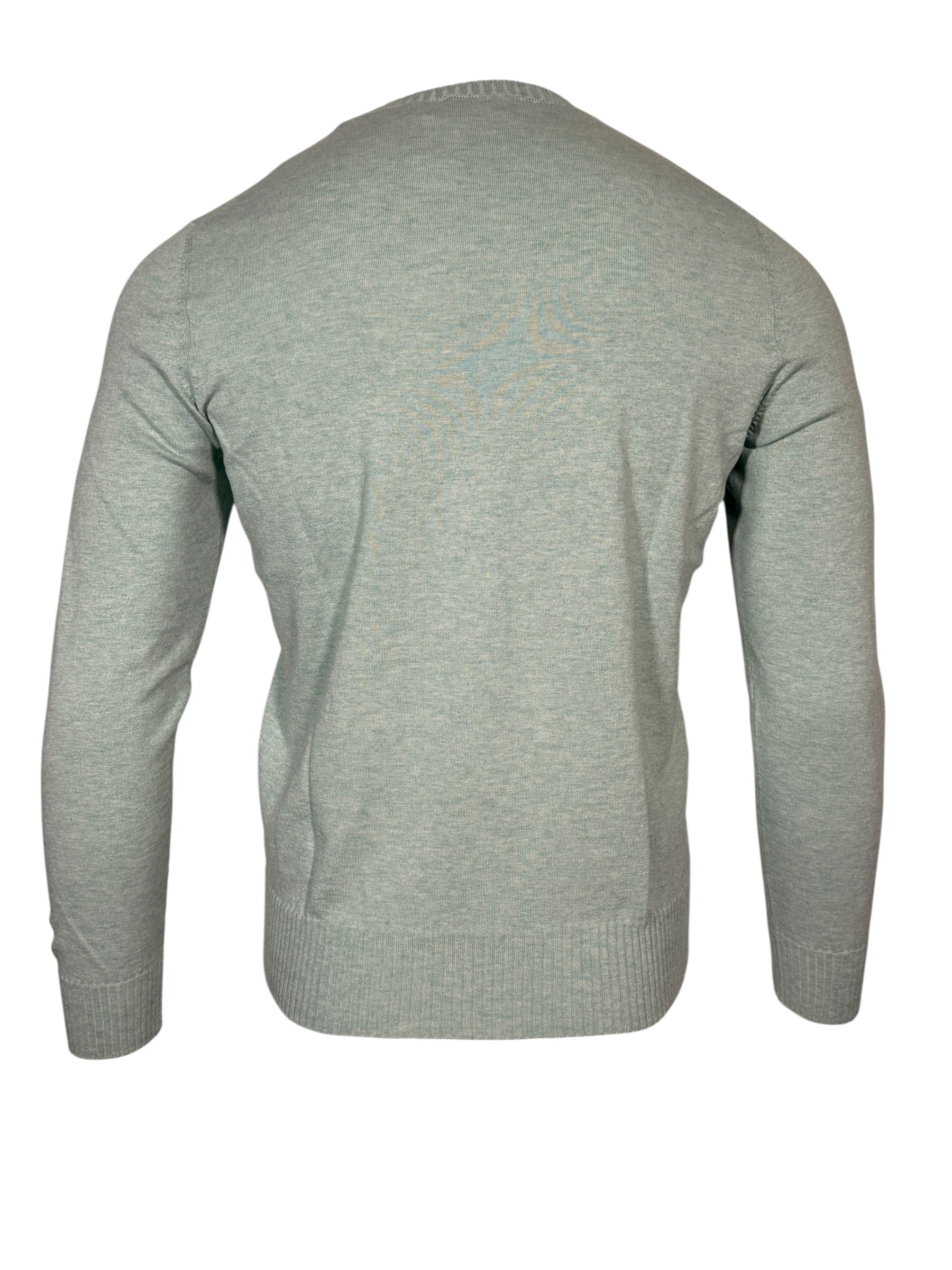 BUTTON DOWN COTTON/CASHMERE CREW SWEATER - HEATHER GREEN