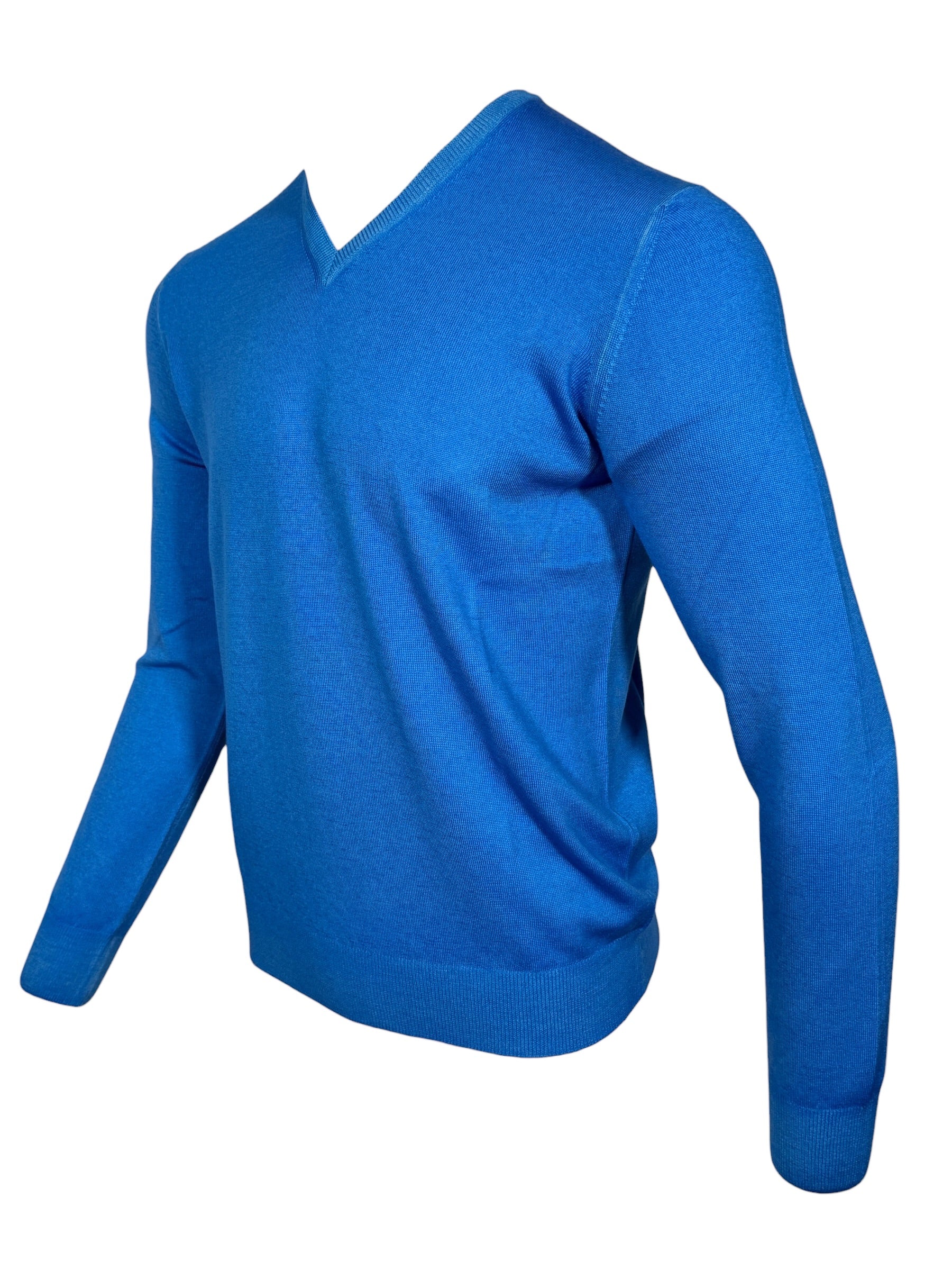 BUTTON DOWN MEN’S VINTAGE MERINO V-NECK SWEATER - BRIGHT BLUE
