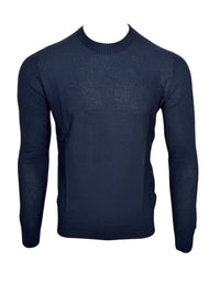 BUTTON DOWN WAFFLE WEAVE CREW SWEATER - NAVY