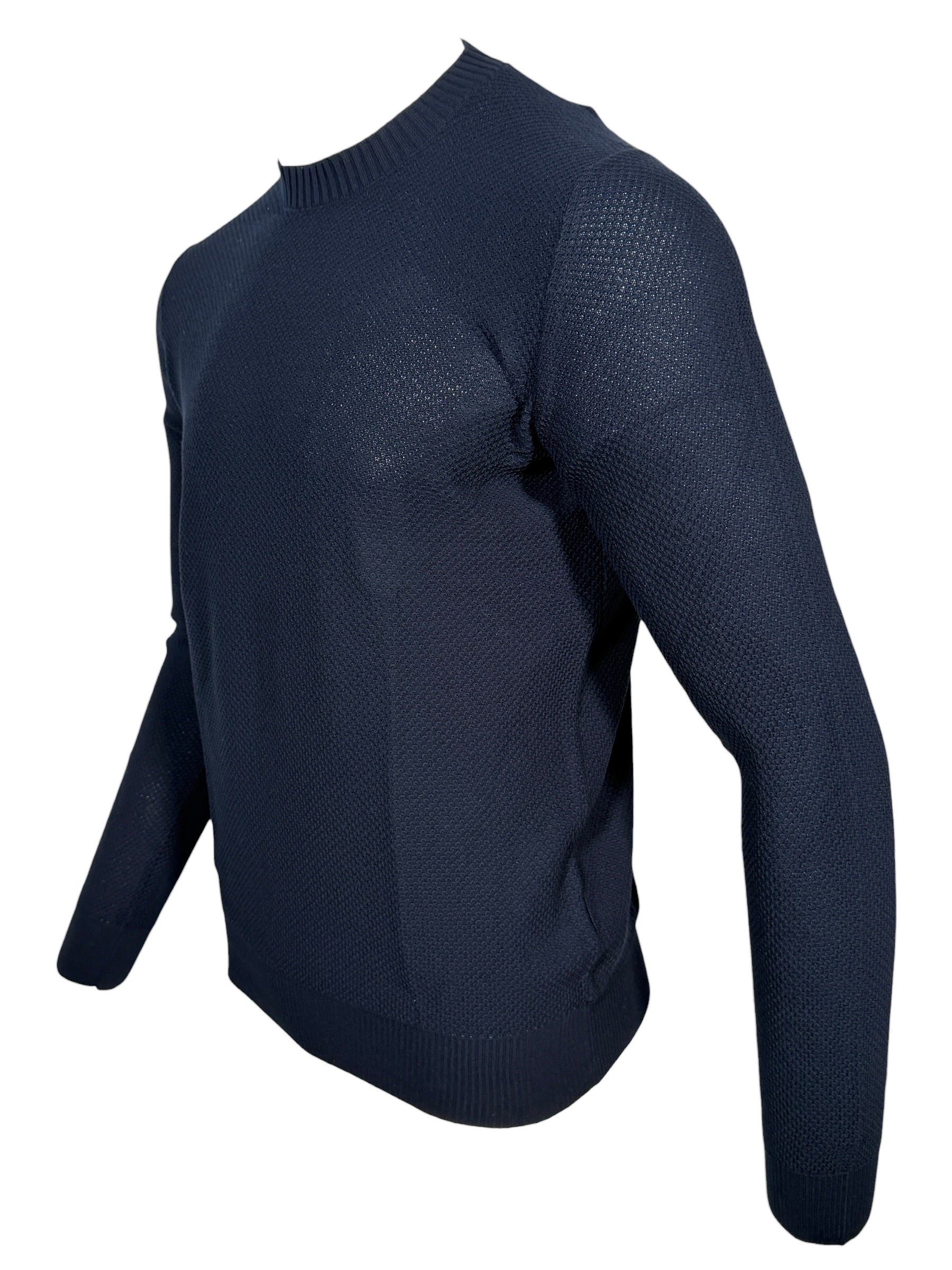 BUTTON DOWN WAFFLE WEAVE CREW SWEATER - NAVY