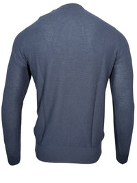 BUTTON DOWN WAFFLE WEAVE CREW SWEATER - NAVY