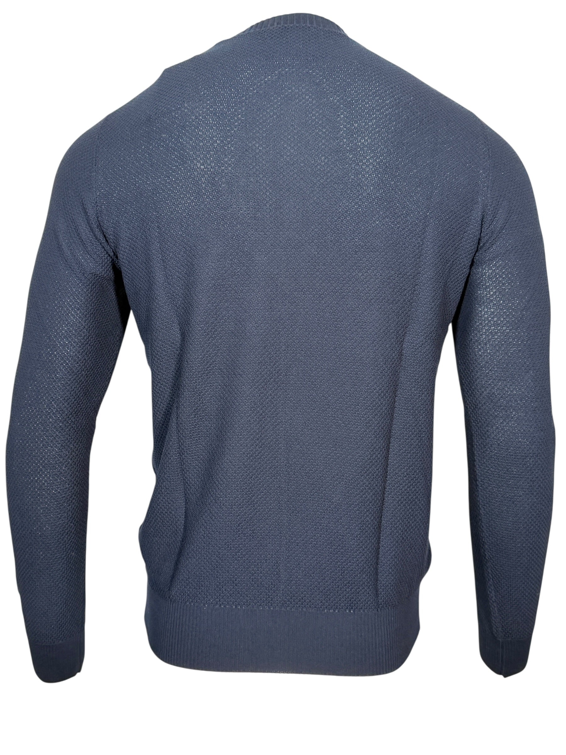 BUTTON DOWN WAFFLE WEAVE CREW SWEATER - NAVY