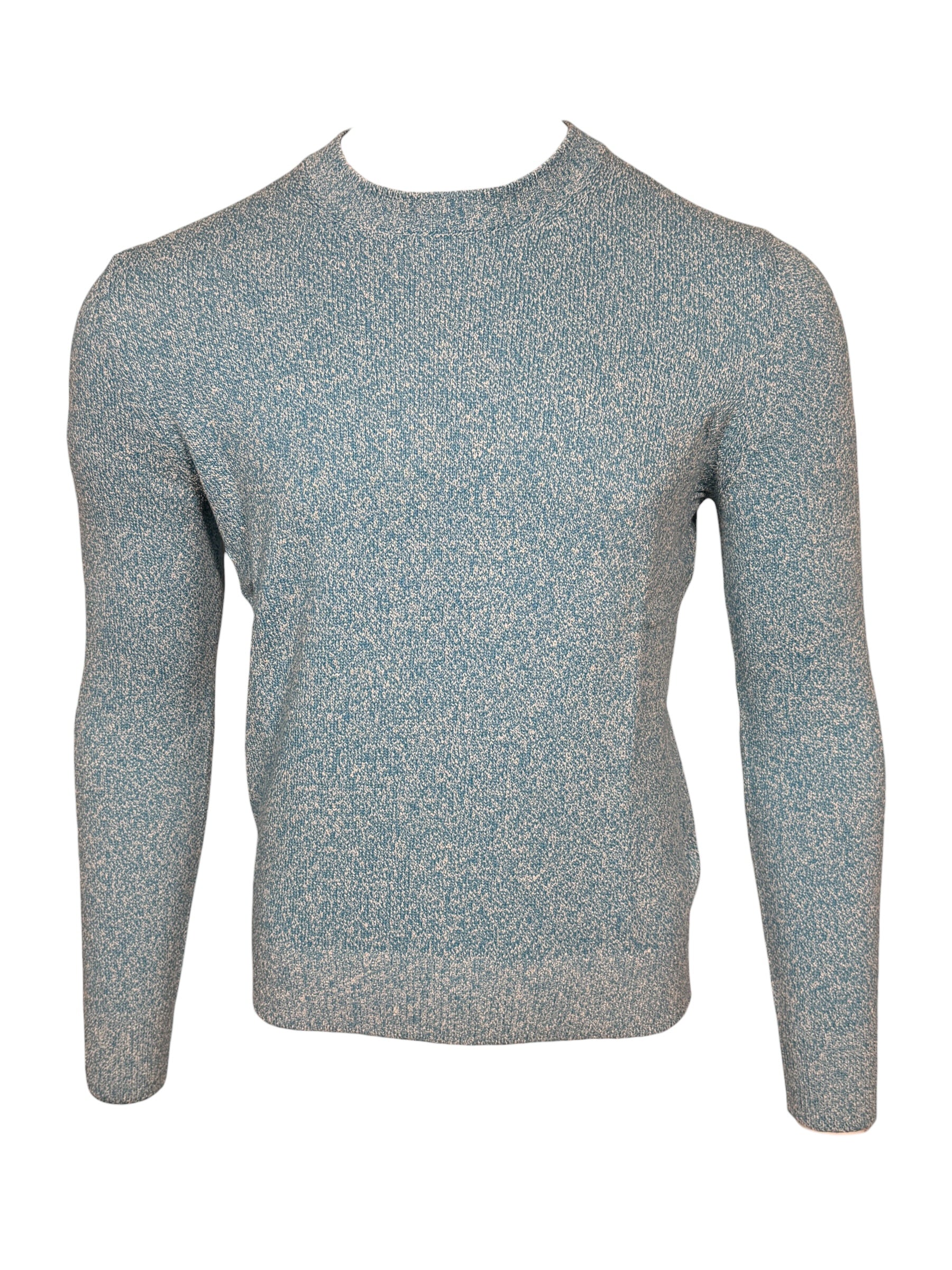 BUTTON DOWN MARL CREW SWEATER - TURQUOISE/WHITE