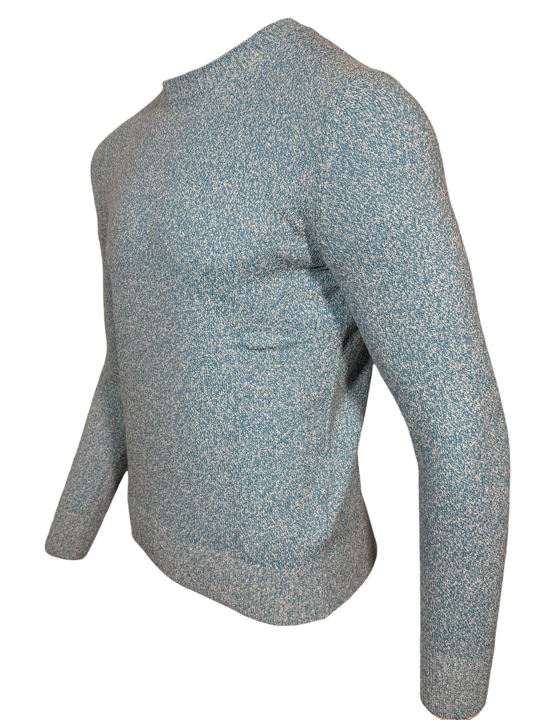 BUTTON DOWN MARL CREW SWEATER - TURQUOISE/WHITE