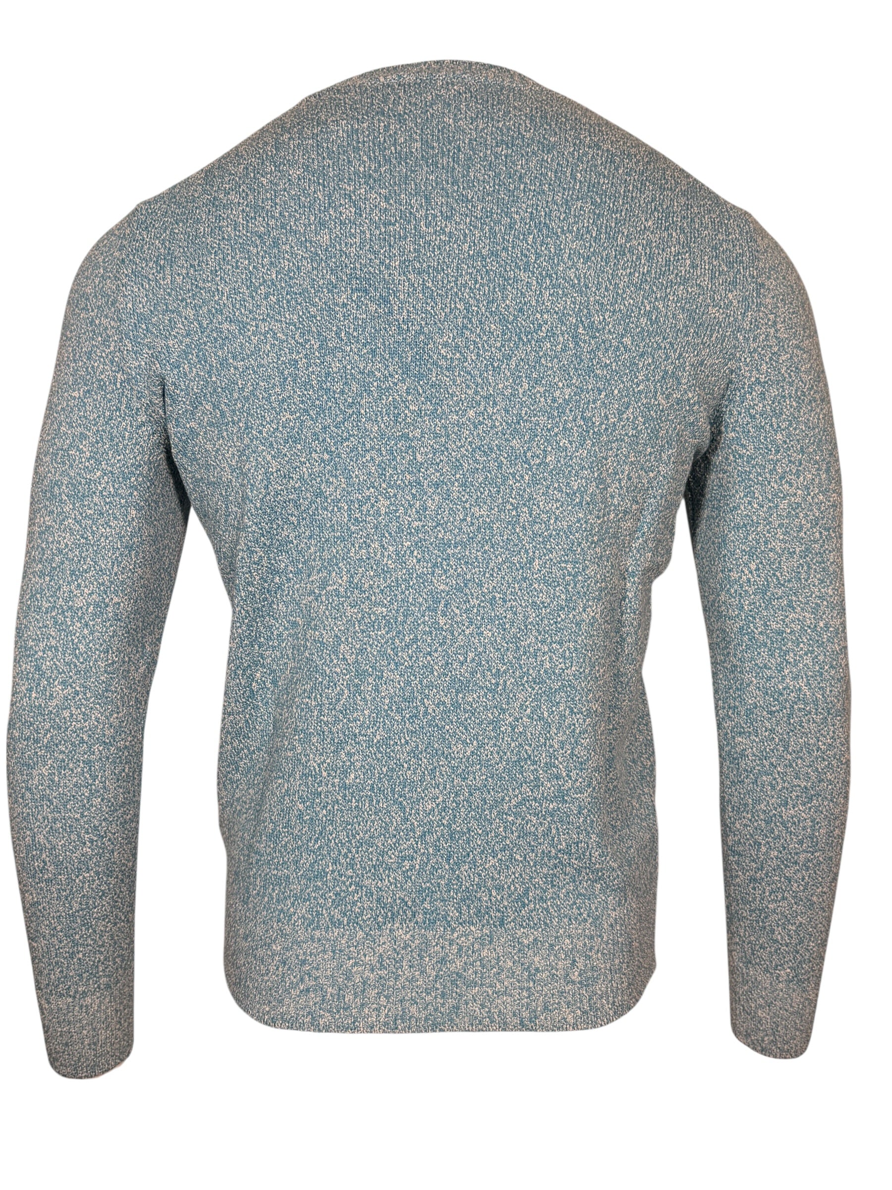 BUTTON DOWN MARL CREW SWEATER - TURQUOISE/WHITE