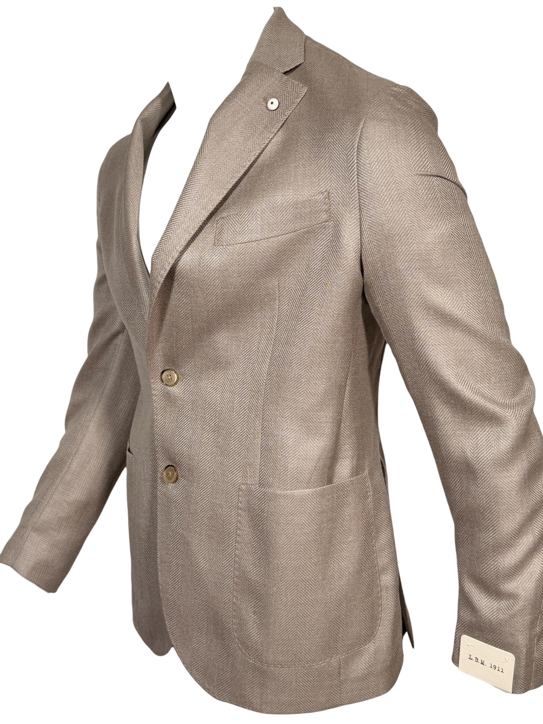 L.B.M. 1911 TAILORED WOOL/SILK/LINEN SPORT COAT - BEIGE HERRINGBONE