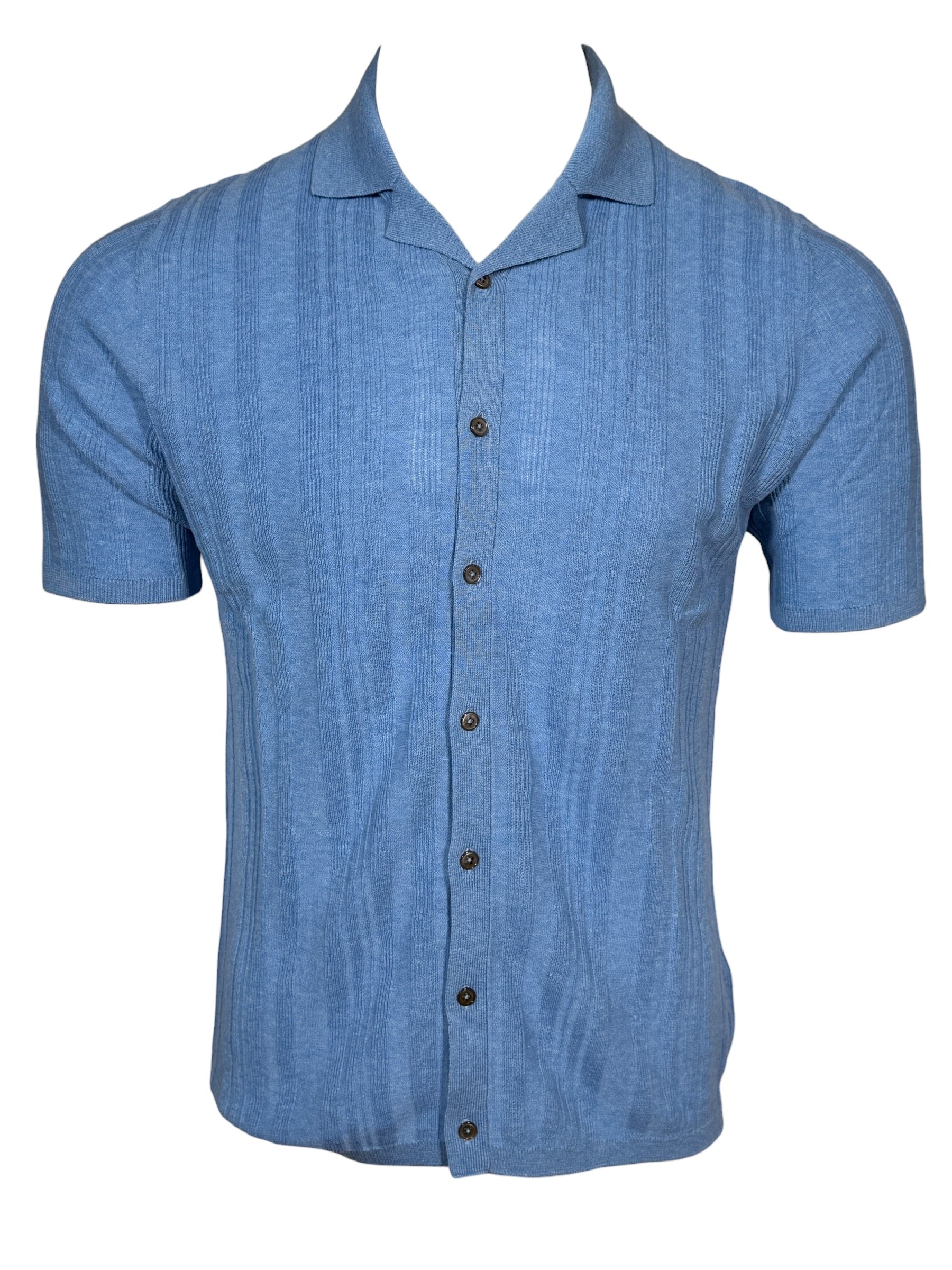 ALAN PAINE ABBOTSBURY SHORT SLEEVE BUTTON THROUGH SHIRT - CAROLINA BLUE