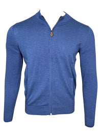ALAN PAINE ROCOMBE FULL ZIP COTTON SWEATER - INDIGO MIX