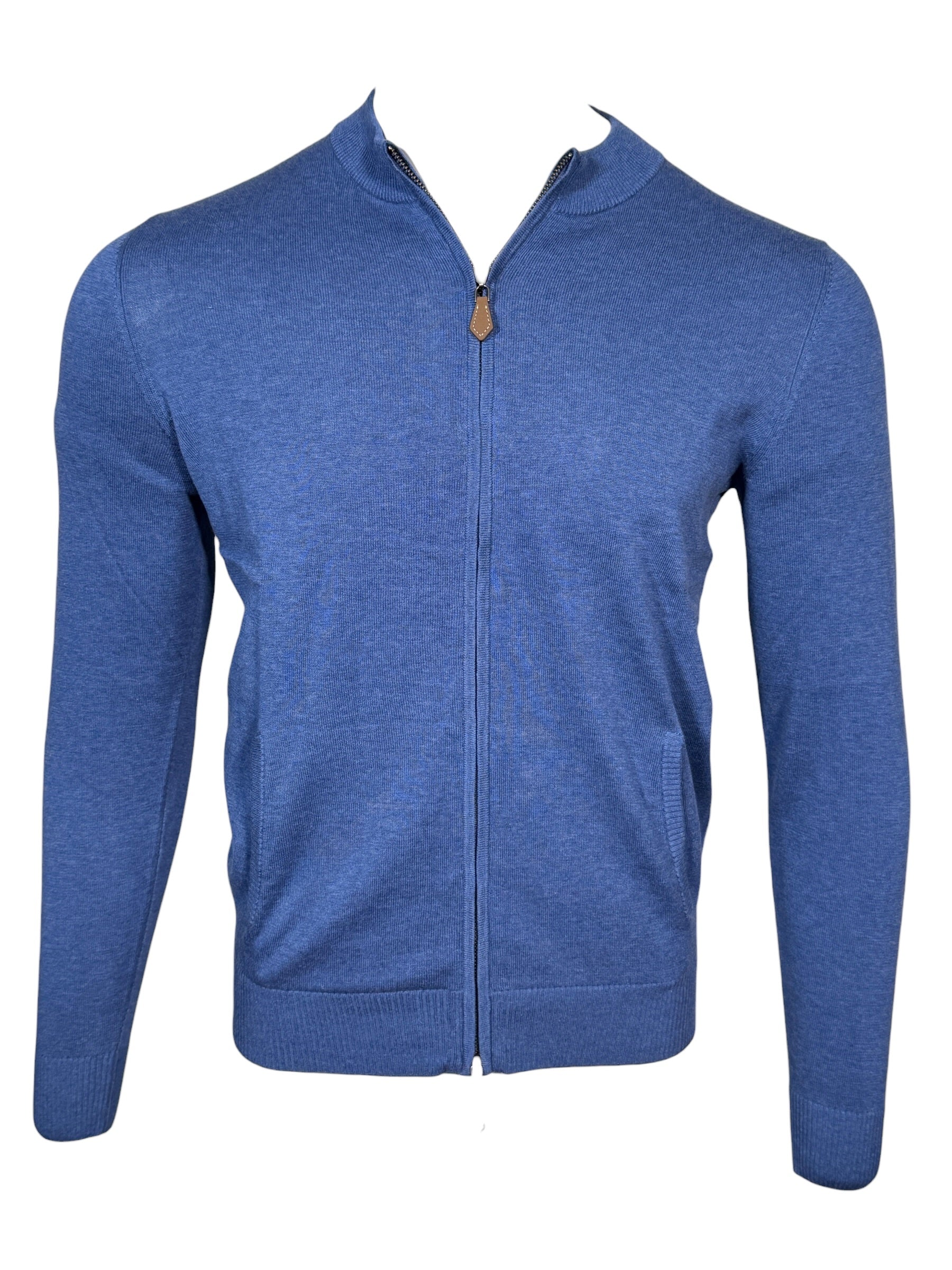 ALAN PAINE ROCOMBE FULL ZIP COTTON SWEATER - INDIGO MIX