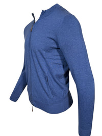 ALAN PAINE ROCOMBE FULL ZIP COTTON SWEATER - INDIGO MIX