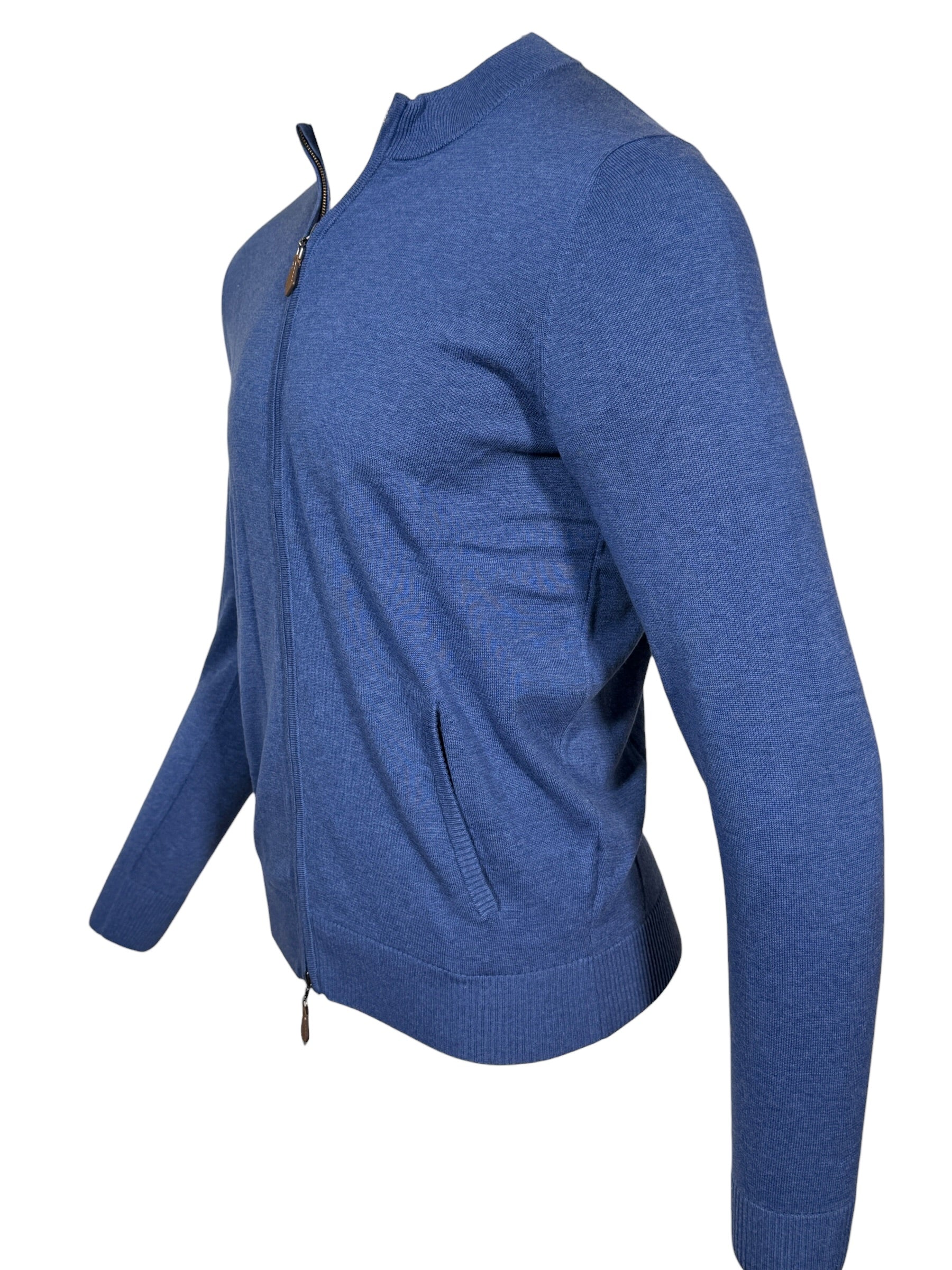 ALAN PAINE ROCOMBE FULL ZIP COTTON SWEATER - INDIGO MIX