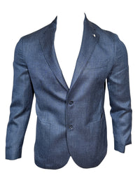 L.B.M. 1911 TAILORED WOOL/SILK/LINEN SPORT COAT - MARINE BLUE HERRINGBONE