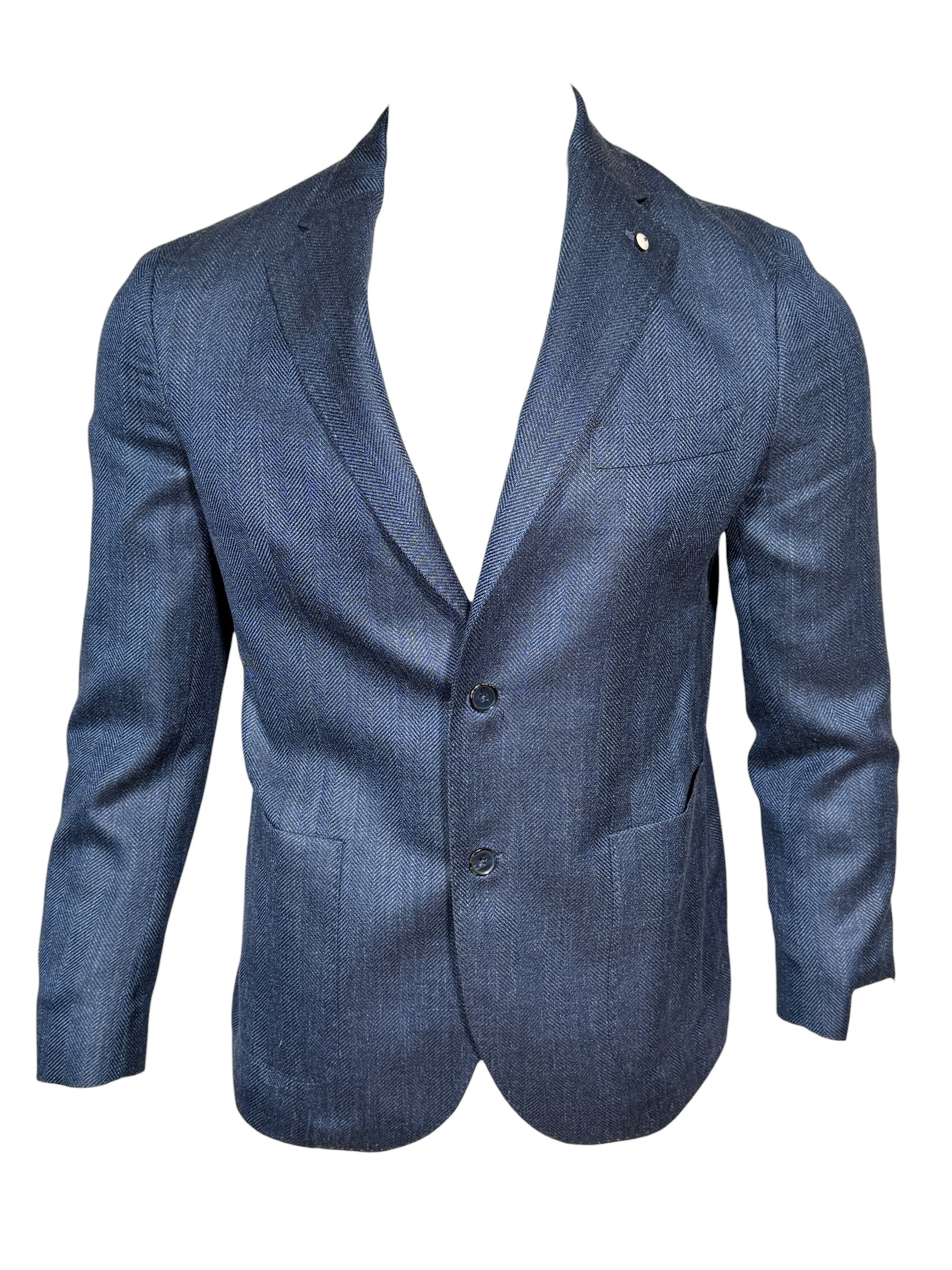 L.B.M. 1911 TAILORED WOOL/SILK/LINEN SPORT COAT - MARINE BLUE HERRINGBONE