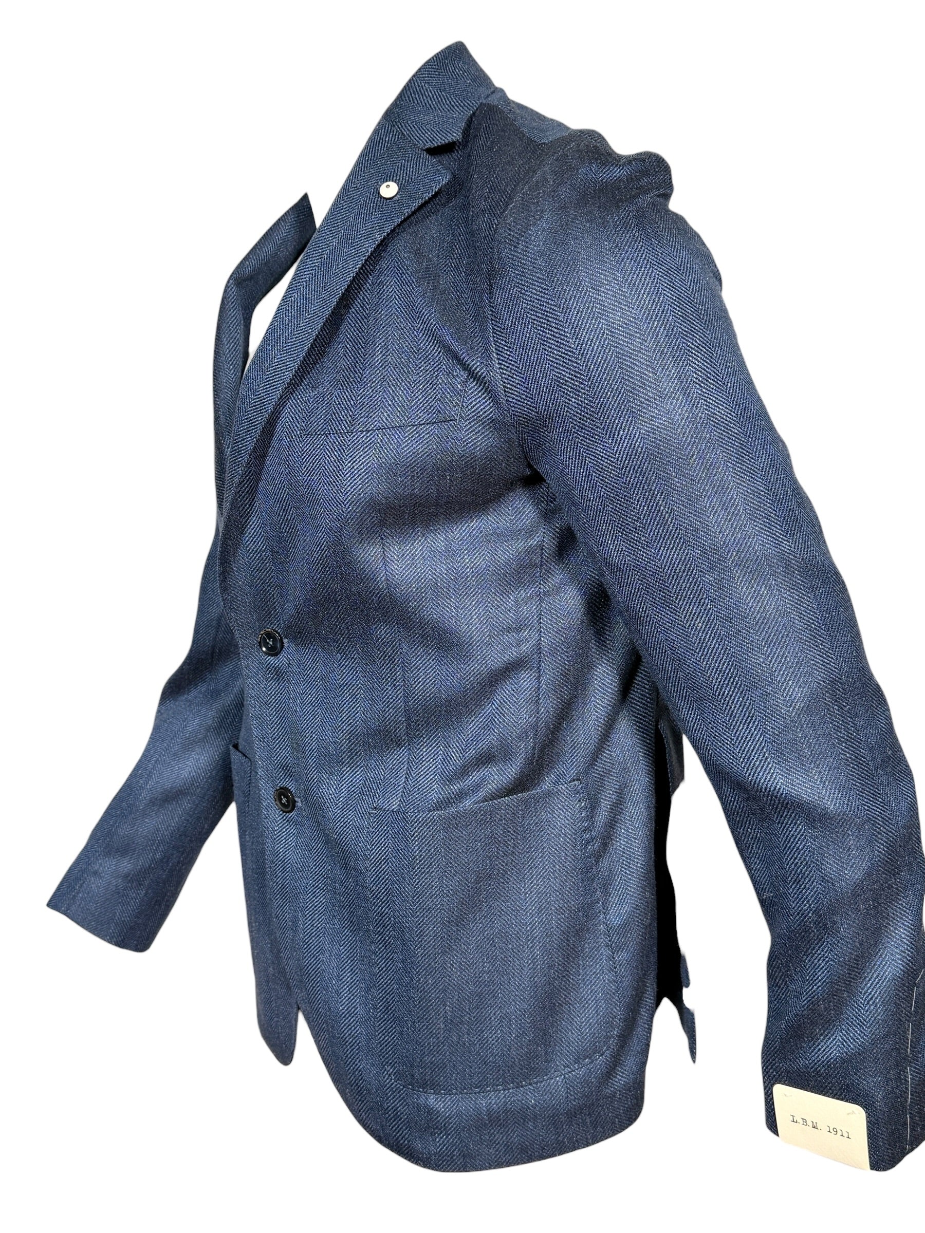 L.B.M. 1911 TAILORED WOOL/SILK/LINEN SPORT COAT - MARINE BLUE HERRINGBONE