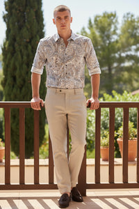 CALDER CARMEL MEN'S SHIRT - BLUE/BROWN PRINTED PANAMA OXFORD