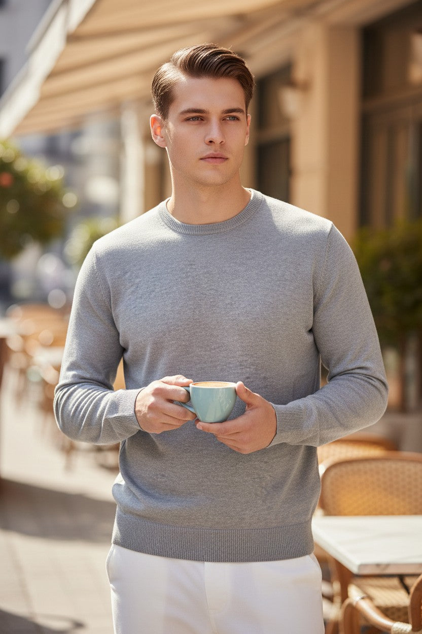 MAURIZIO BALDASSARI SUMMER CASHMERE CREW SWEATER - AIR BLUE
