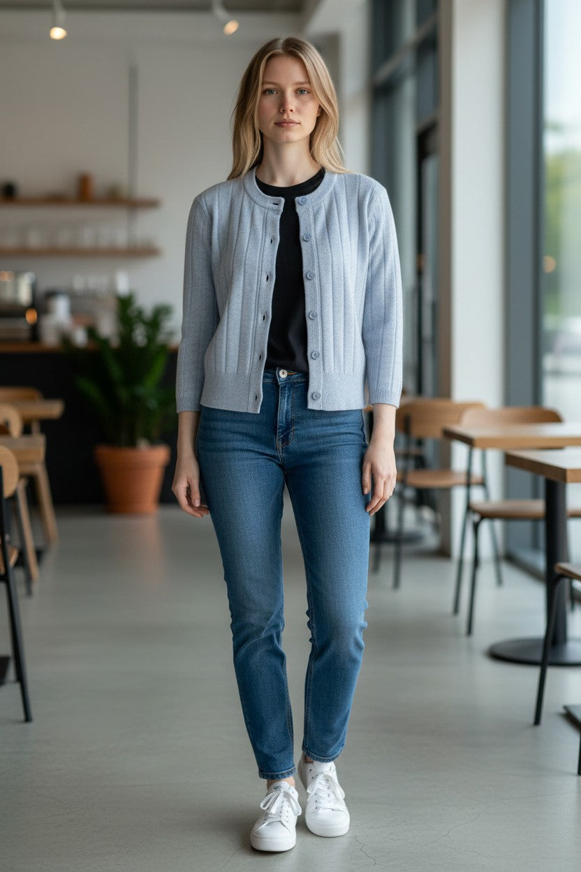 KINROSS SHORT RIB CREW CARDIGAN - SKYWAY