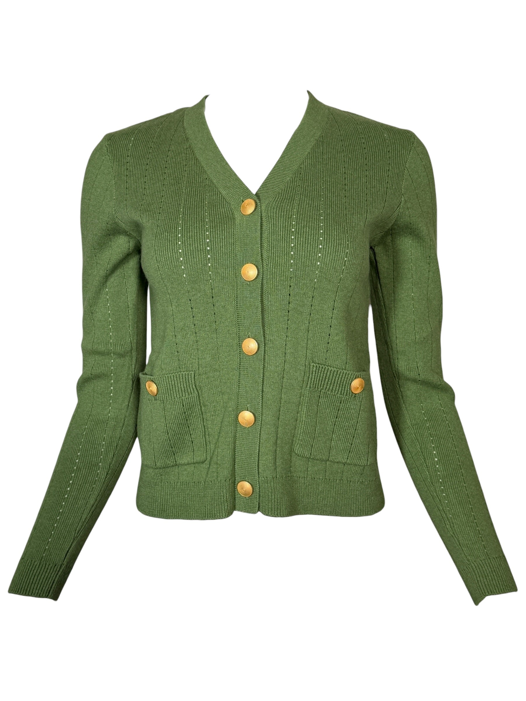 KINROSS RIB BUTTON FRONT VEE - VINE